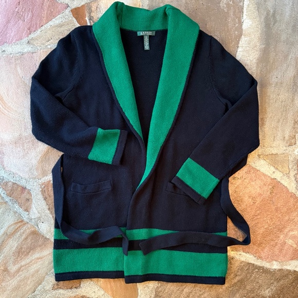 Ralph Lauren Green Label Shawl Collar Tie Waist Cardigan NWOT - Picture 2 of 4